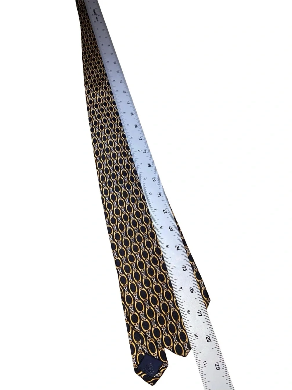 Brooks Brothers Makers Mens All Silk Tie Navy Blue Gold & Silver Chain Link